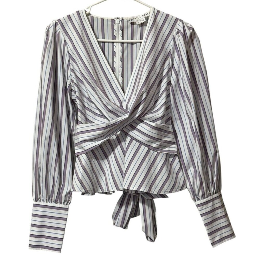 Veronica Beard Seema Stripe Twist Front Blouse in Off‎ White Multi Size 2 Luxury